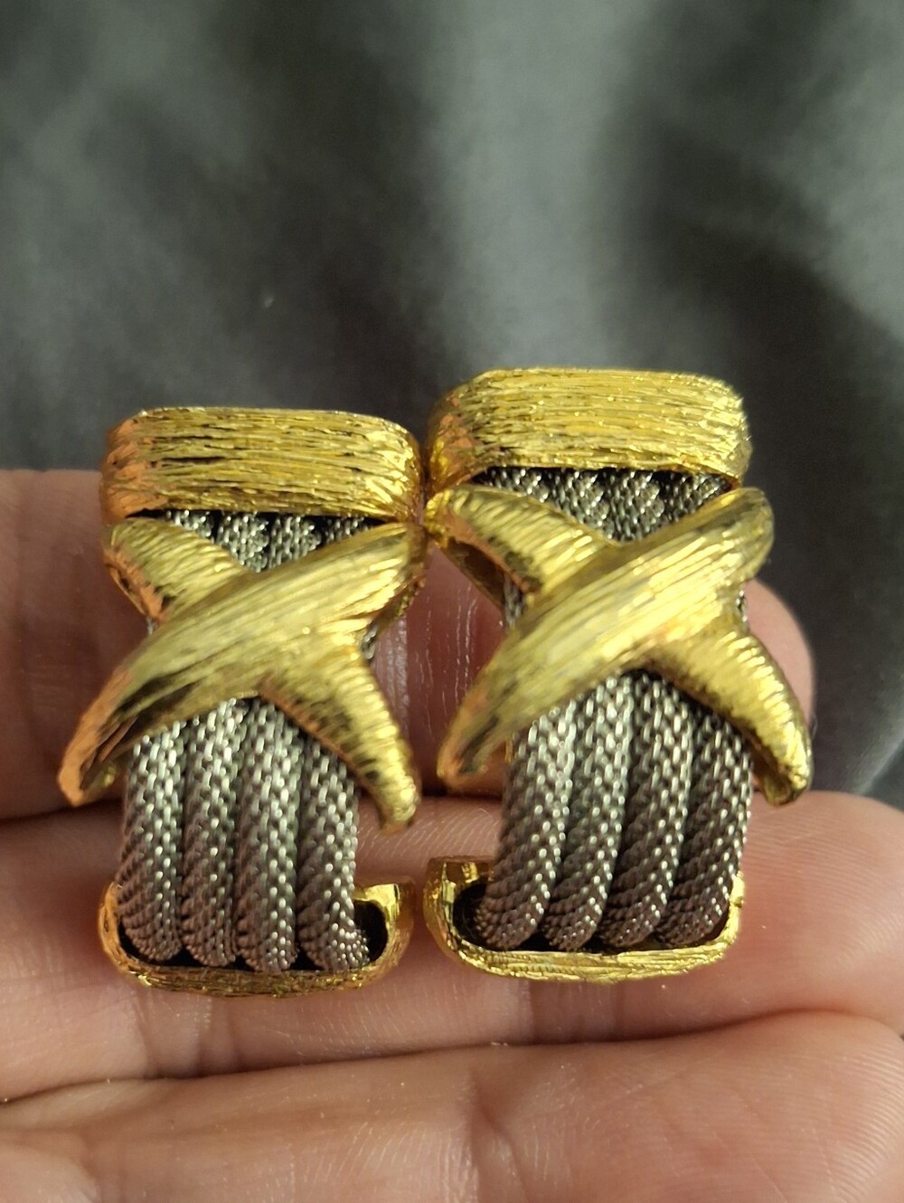 Ron Rizzo Gold and Silver Cable Knot Clip On Earrings